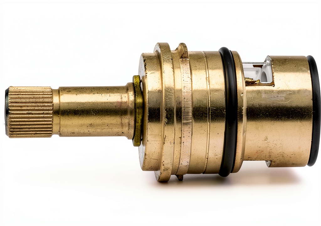 Danco brass faucet stem with detailed dimensions and connector