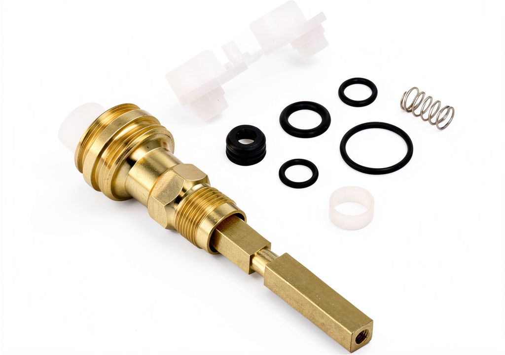 Danco brass faucet stem installed in a bathroom setting