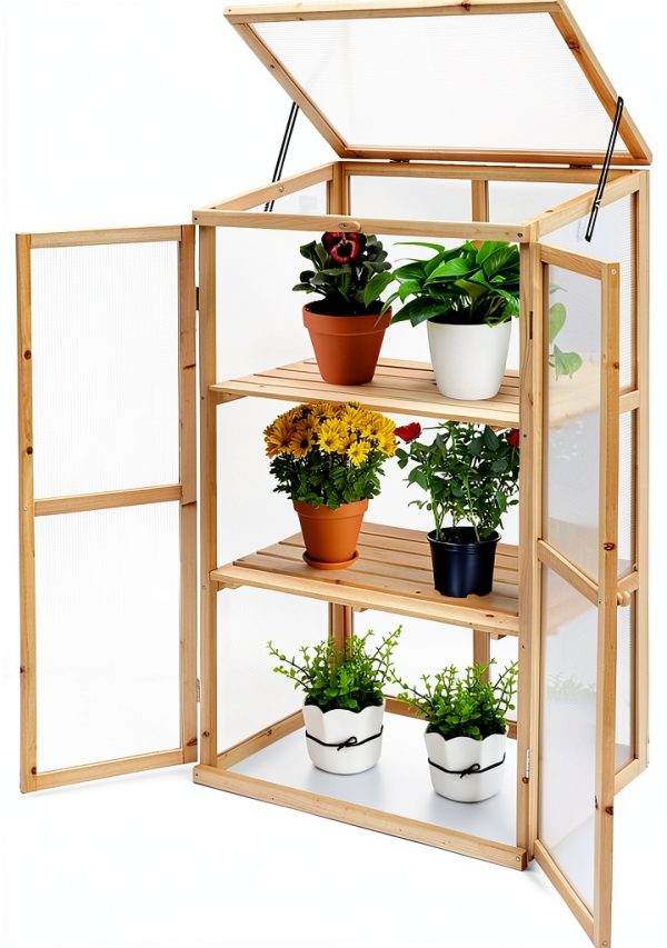 Panda Eye 2-Door Cedar Wood Greenhouse-0