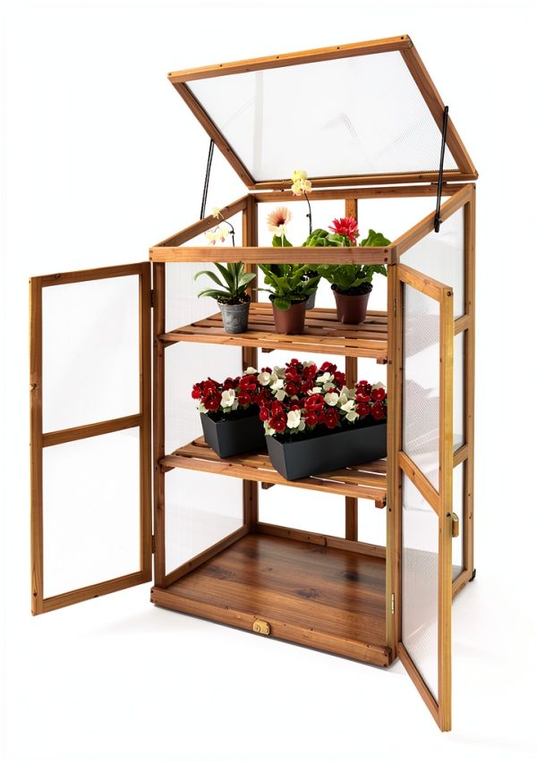 Giantex Greenhouse Cold Frame GT2979 Double Shelves Foldable Top-4