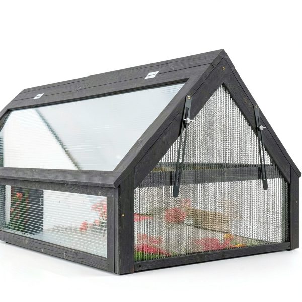 Outsunny Raised Garden Bed with Polycarbonate Greenhouse, Wooden Cold Frame Greenhouse, Garden Flower Planter Protection, Peak Roof, 35.5" x 22.5" x 38.25", Gray-7