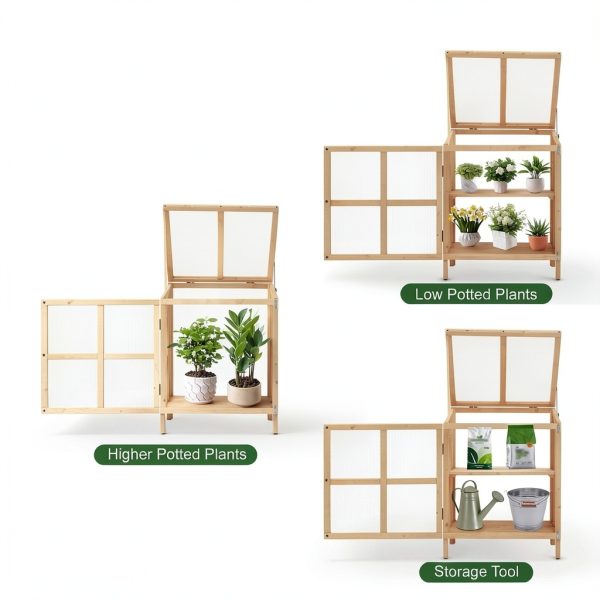 Foldable Wooden Cold Frame Greenhouse, 2-Tier Mini Greenhouse with Shelves, Planter Box for Herbs, Succulents & Seed Starting, Extend Your Growing Season for Patio & Garden-1