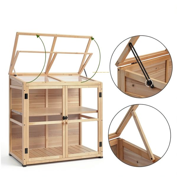 Macrout Wooden Cold Frame Greenhouse Adjustable Shelf Lockable Door-5