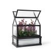 Outsunny Raised Garden Bed with Polycarbonate Greenhouse, Wooden Cold Frame Greenhouse, Garden Flower Planter Protection, Peak Roof, 35.5" x 22.5" x 38.25", Gray-8