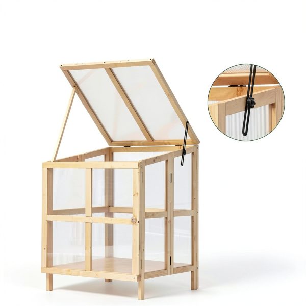 Foldable Wooden Cold Frame Greenhouse, 2-Tier Mini Greenhouse with Shelves, Planter Box for Herbs, Succulents & Seed Starting, Extend Your Growing Season for Patio & Garden-4