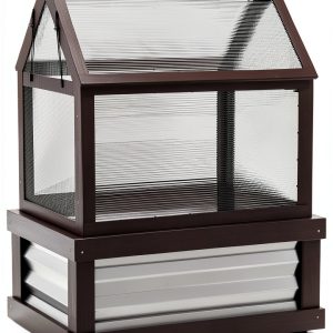 Outsunny Raised Garden Bed with Polycarbonate Greenhouse, Wooden Cold Frame Greenhouse, Garden Flower Planter Protection, Peak Roof, 35.5" x 22.5" x 38.25", Gray-0