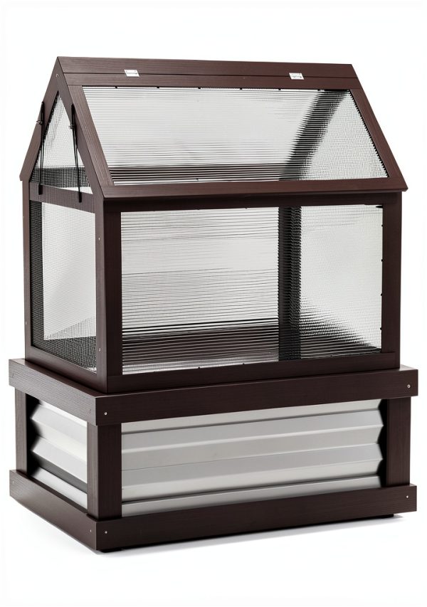 Outsunny Raised Garden Bed with Polycarbonate Greenhouse, Wooden Cold Frame Greenhouse, Garden Flower Planter Protection, Peak Roof, 35.5" x 22.5" x 38.25", Gray-0