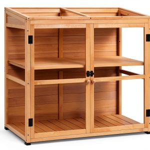 Macrout Wooden Cold Frame Greenhouse Adjustable Shelf Lockable Door-0