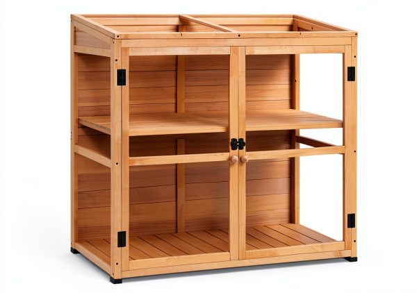 Macrout Wooden Cold Frame Greenhouse Adjustable Shelf Lockable Door-0