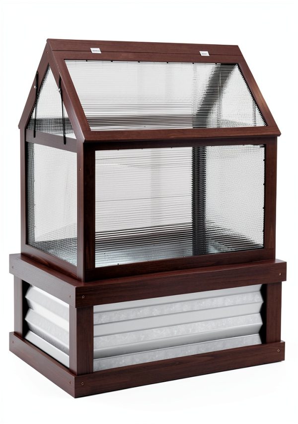 Outsunny Raised Garden Bed with Polycarbonate Greenhouse, Wooden Cold Frame Greenhouse, Garden Flower Planter Protection, Peak Roof, 35.5" x 22.5" x 38.25", Gray-6