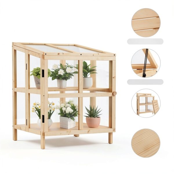 Foldable Wooden Cold Frame Greenhouse, 2-Tier Mini Greenhouse with Shelves, Planter Box for Herbs, Succulents & Seed Starting, Extend Your Growing Season for Patio & Garden-2