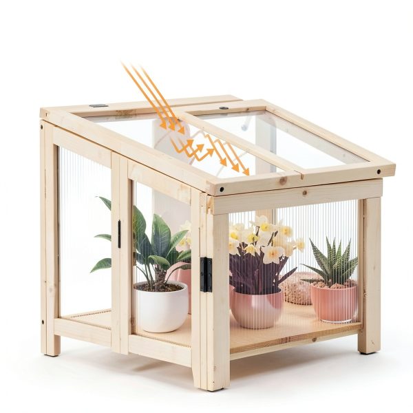 Foldable Wooden Cold Frame Greenhouse, 2-Tier Mini Greenhouse with Shelves, Planter Box for Herbs, Succulents & Seed Starting, Extend Your Growing Season for Patio & Garden-3